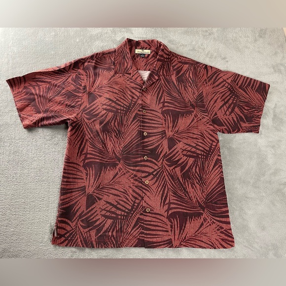 Tommy Bahama Men’s Size M 100% Silk Hawaiian Tropical Button Up Shirt Lava Red - Picture 1 of 9